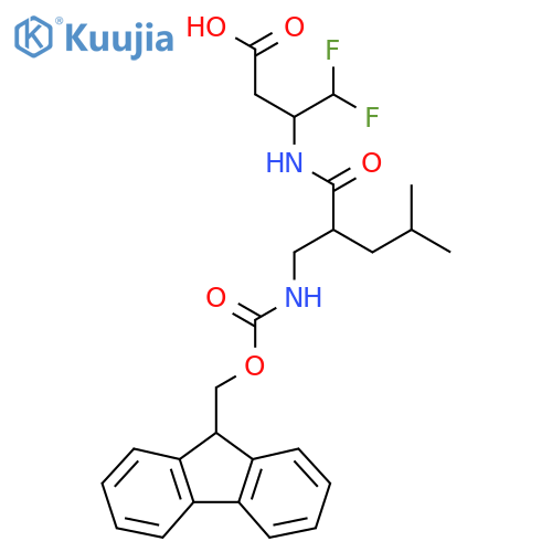 3-{2-({(9H-fluoren-9-yl)methoxycarbonyl}amino)methyl-4-methylpentanamido}-4,4-difluorobutanoic acid structure