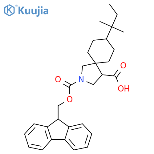 2-{(9H-fluoren-9-yl)methoxycarbonyl}-8-(2-methylbutan-2-yl)-2-azaspiro4.5decane-4-carboxylic acid structure