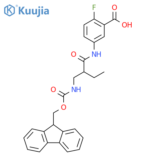 5-{2-({(9H-fluoren-9-yl)methoxycarbonyl}amino)methylbutanamido}-2-fluorobenzoic acid structure