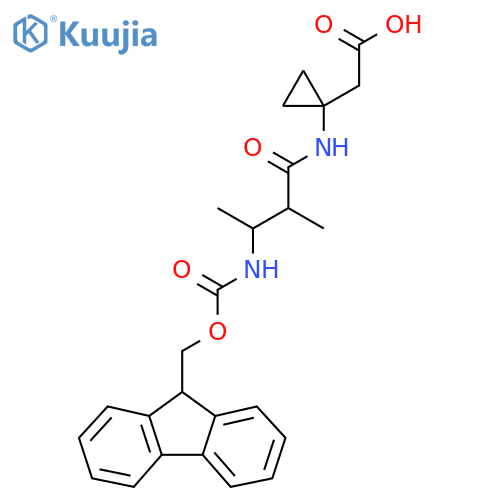 2-{1-3-({(9H-fluoren-9-yl)methoxycarbonyl}amino)-2-methylbutanamidocyclopropyl}acetic acid structure