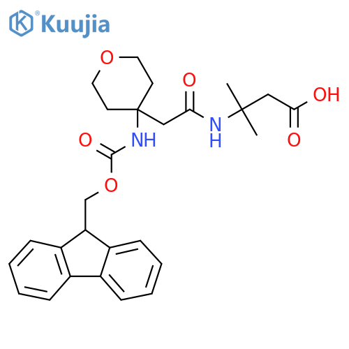 3-{2-4-({(9H-fluoren-9-yl)methoxycarbonyl}amino)oxan-4-ylacetamido}-3-methylbutanoic acid structure