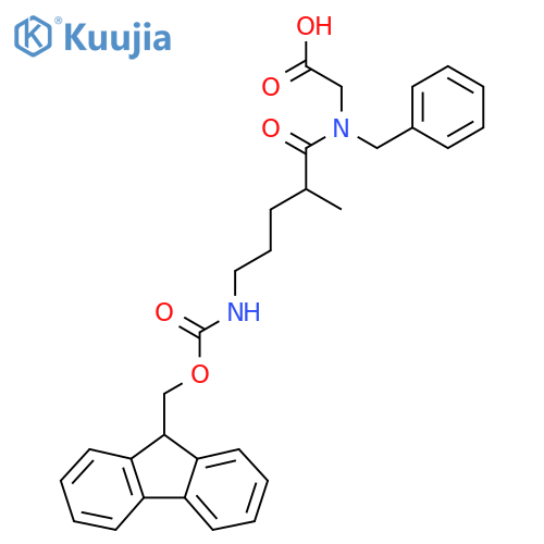 2-N-benzyl-5-({(9H-fluoren-9-yl)methoxycarbonyl}amino)-2-methylpentanamidoacetic acid structure