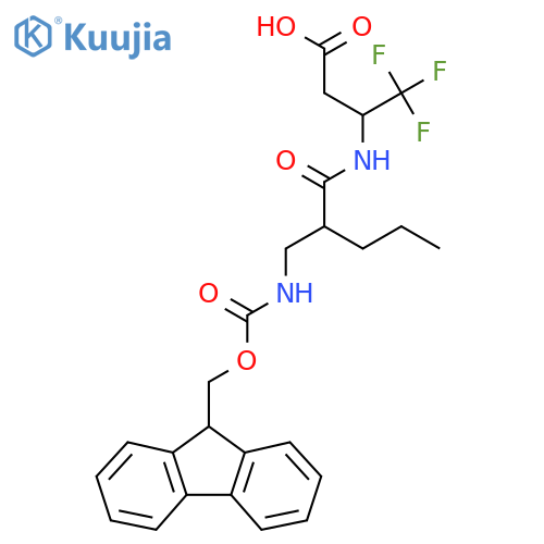 3-{2-({(9H-fluoren-9-yl)methoxycarbonyl}amino)methylpentanamido}-4,4,4-trifluorobutanoic acid structure
