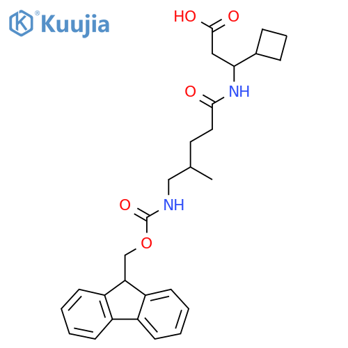 3-cyclobutyl-3-5-({(9H-fluoren-9-yl)methoxycarbonyl}amino)-4-methylpentanamidopropanoic acid structure