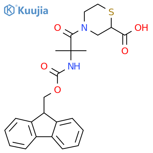4-2-({(9H-fluoren-9-yl)methoxycarbonyl}amino)-2-methylpropanoylthiomorpholine-2-carboxylic acid structure