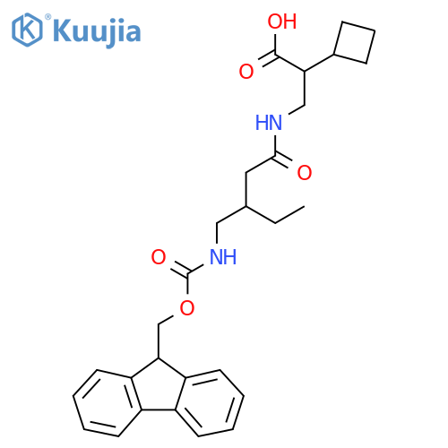 2-cyclobutyl-3-{3-({(9H-fluoren-9-yl)methoxycarbonyl}amino)methylpentanamido}propanoic acid structure