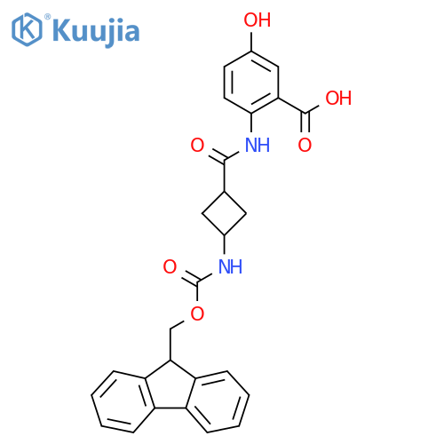 2-3-({(9H-fluoren-9-yl)methoxycarbonyl}amino)cyclobutaneamido-5-hydroxybenzoic acid structure