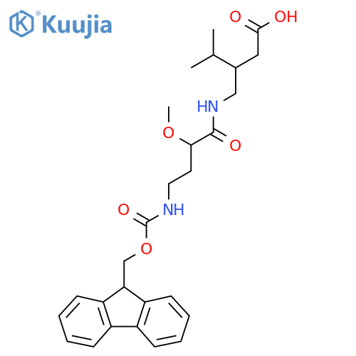 3-{4-({(9H-fluoren-9-yl)methoxycarbonyl}amino)-2-methoxybutanamidomethyl}-4-methylpentanoic acid structure