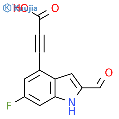 3-(6-fluoro-2-formyl-1H-indol-4-yl)prop-2-ynoic acid structure