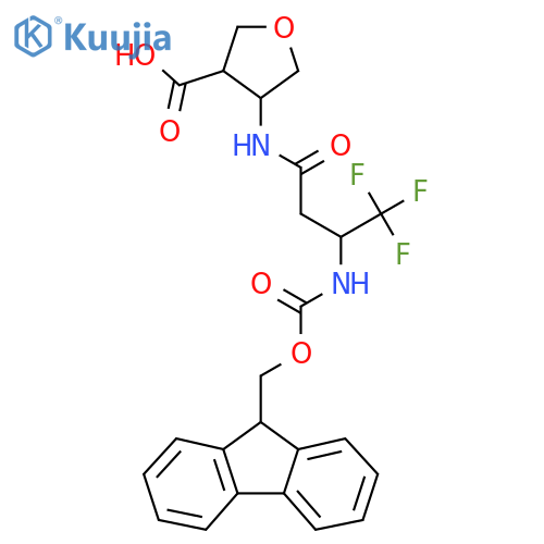 4-3-({(9H-fluoren-9-yl)methoxycarbonyl}amino)-4,4,4-trifluorobutanamidooxolane-3-carboxylic acid structure