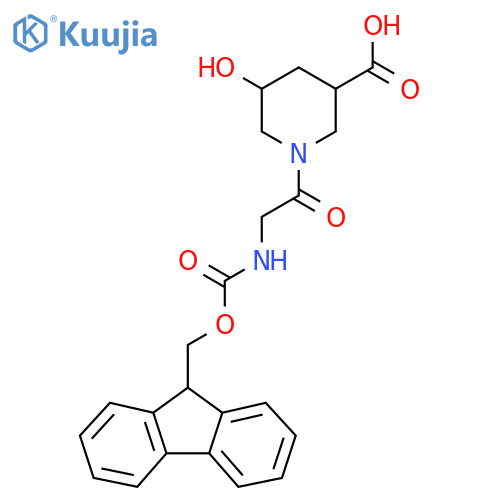 1-2-({(9H-fluoren-9-yl)methoxycarbonyl}amino)acetyl-5-hydroxypiperidine-3-carboxylic acid structure