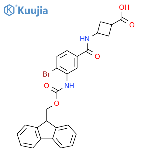 3-4-bromo-3-({(9H-fluoren-9-yl)methoxycarbonyl}amino)benzamidocyclobutane-1-carboxylic acid structure