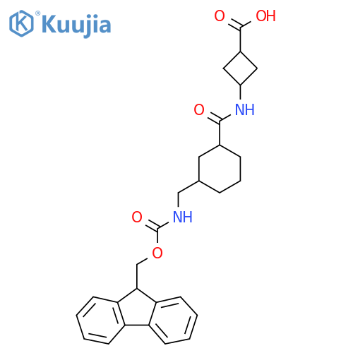 3-{3-({(9H-fluoren-9-yl)methoxycarbonyl}amino)methylcyclohexaneamido}cyclobutane-1-carboxylic acid structure