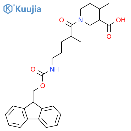 1-5-({(9H-fluoren-9-yl)methoxycarbonyl}amino)-2-methylpentanoyl-4-methylpiperidine-3-carboxylic acid structure