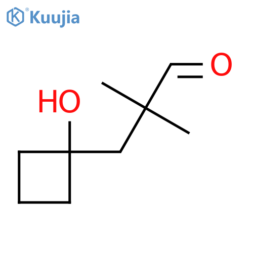 3-(1-hydroxycyclobutyl)-2,2-dimethylpropanal structure