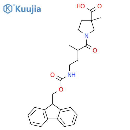1-4-({(9H-fluoren-9-yl)methoxycarbonyl}amino)-2-methylbutanoyl-3-methylpyrrolidine-3-carboxylic acid structure