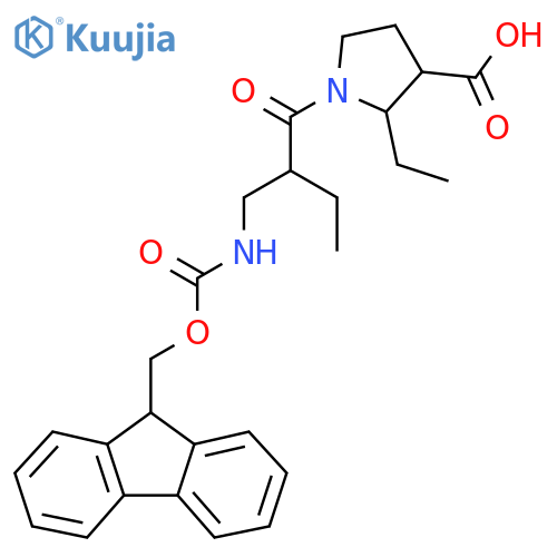 2-ethyl-1-{2-({(9H-fluoren-9-yl)methoxycarbonyl}amino)methylbutanoyl}pyrrolidine-3-carboxylic acid structure