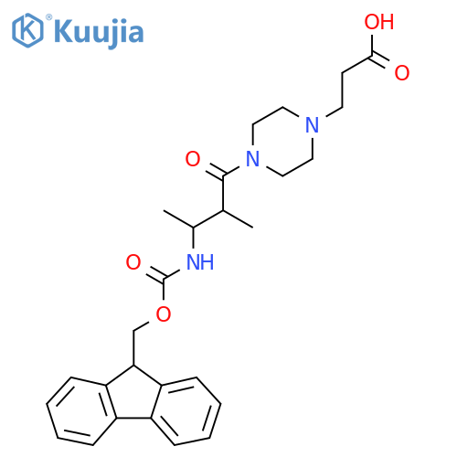 3-{4-3-({(9H-fluoren-9-yl)methoxycarbonyl}amino)-2-methylbutanoylpiperazin-1-yl}propanoic acid structure