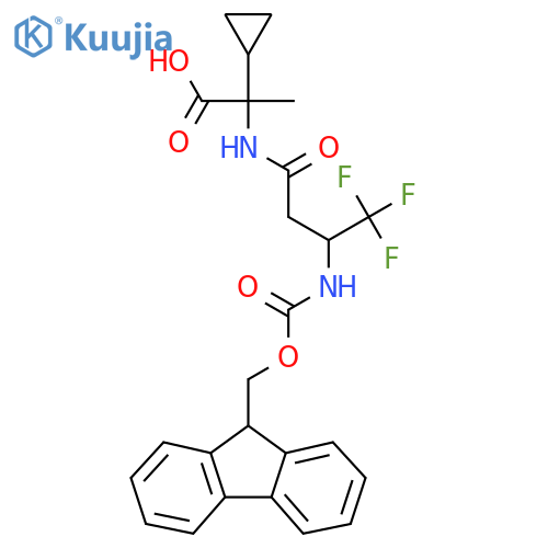 2-cyclopropyl-2-3-({(9H-fluoren-9-yl)methoxycarbonyl}amino)-4,4,4-trifluorobutanamidopropanoic acid structure