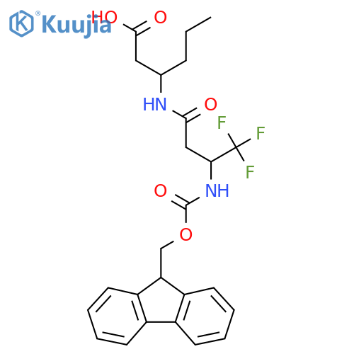 3-3-({(9H-fluoren-9-yl)methoxycarbonyl}amino)-4,4,4-trifluorobutanamidohexanoic acid structure