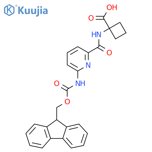 1-6-({(9H-fluoren-9-yl)methoxycarbonyl}amino)pyridine-2-amidocyclobutane-1-carboxylic acid structure