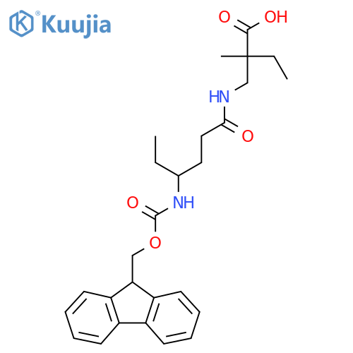 2-{4-({(9H-fluoren-9-yl)methoxycarbonyl}amino)hexanamidomethyl}-2-methylbutanoic acid structure
