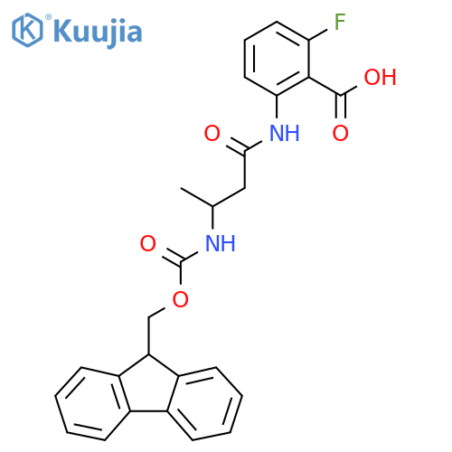 2-3-({(9H-fluoren-9-yl)methoxycarbonyl}amino)butanamido-6-fluorobenzoic acid structure