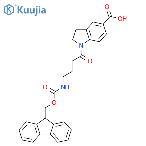 1-4-({(9H-fluoren-9-yl)methoxycarbonyl}amino)butanoyl-2,3-dihydro-1H-indole-5-carboxylic acid structure