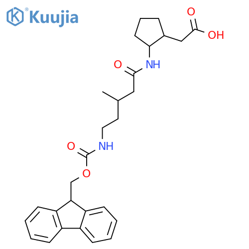 2-{2-5-({(9H-fluoren-9-yl)methoxycarbonyl}amino)-3-methylpentanamidocyclopentyl}acetic acid structure