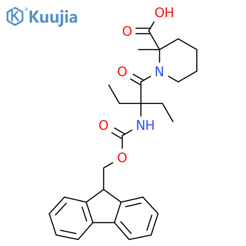 1-2-ethyl-2-({(9H-fluoren-9-yl)methoxycarbonyl}amino)butanoyl-2-methylpiperidine-2-carboxylic acid structure