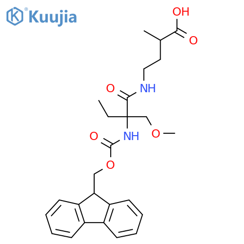4-2-({(9H-fluoren-9-yl)methoxycarbonyl}amino)-2-(methoxymethyl)butanamido-2-methylbutanoic acid structure