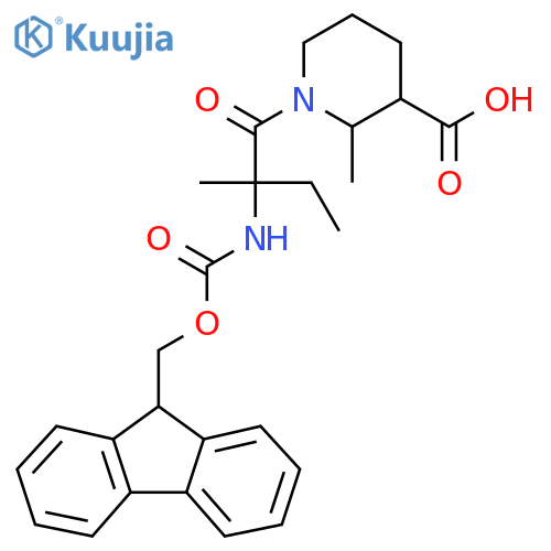 1-2-({(9H-fluoren-9-yl)methoxycarbonyl}amino)-2-methylbutanoyl-2-methylpiperidine-3-carboxylic acid structure