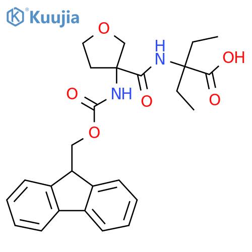 2-ethyl-2-{3-({(9H-fluoren-9-yl)methoxycarbonyl}amino)oxolan-3-ylformamido}butanoic acid structure