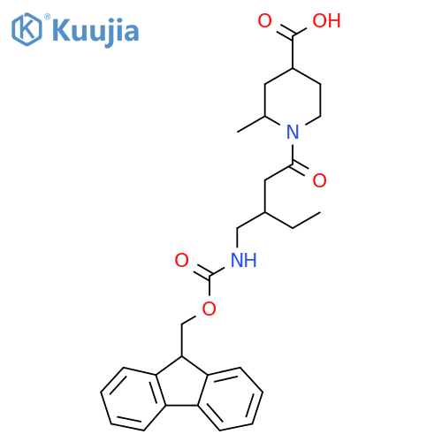 1-{3-({(9H-fluoren-9-yl)methoxycarbonyl}amino)methylpentanoyl}-2-methylpiperidine-4-carboxylic acid structure