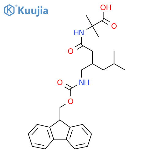 2-{3-({(9H-fluoren-9-yl)methoxycarbonyl}amino)methyl-5-methylhexanamido}-2-methylpropanoic acid structure