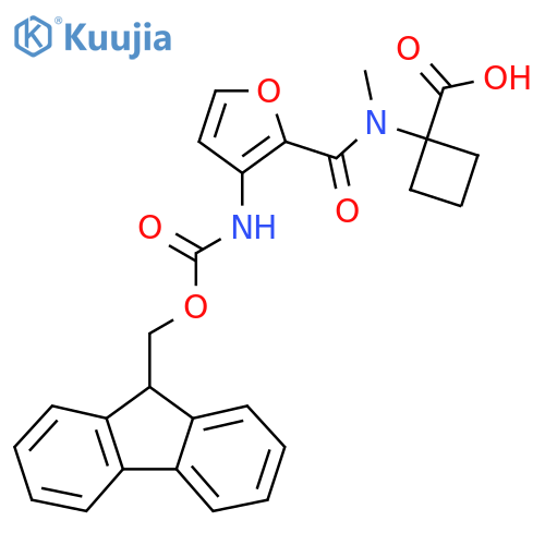 1-N-methyl3-({(9H-fluoren-9-yl)methoxycarbonyl}amino)furan-2-amidocyclobutane-1-carboxylic acid structure