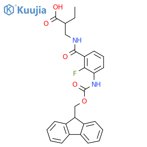 2-({3-({(9H-fluoren-9-yl)methoxycarbonyl}amino)-2-fluorophenylformamido}methyl)butanoic acid structure