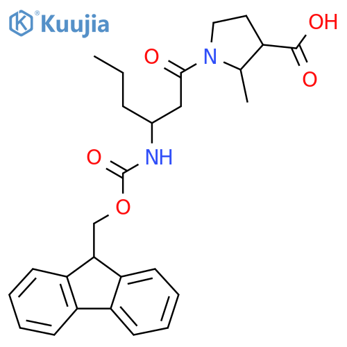 1-3-({(9H-fluoren-9-yl)methoxycarbonyl}amino)hexanoyl-2-methylpyrrolidine-3-carboxylic acid structure