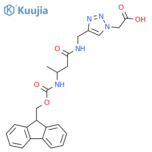 2-(4-{3-({(9H-fluoren-9-yl)methoxycarbonyl}amino)butanamidomethyl}-1H-1,2,3-triazol-1-yl)acetic acid structure