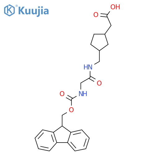 2-(3-{2-({(9H-fluoren-9-yl)methoxycarbonyl}amino)acetamidomethyl}cyclopentyl)acetic acid structure