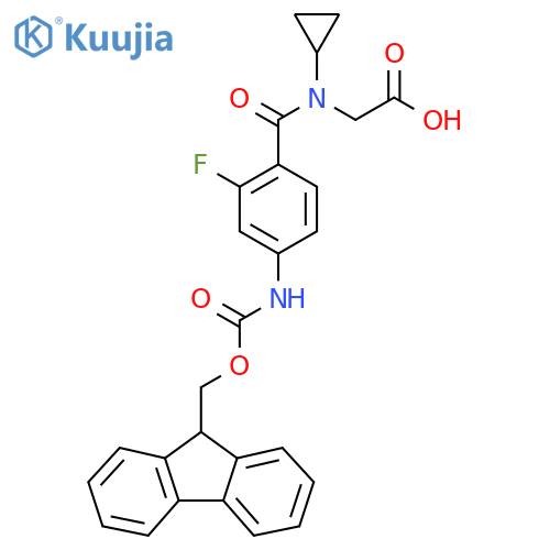 2-{N-cyclopropyl-1-4-({(9H-fluoren-9-yl)methoxycarbonyl}amino)-2-fluorophenylformamido}acetic acid structure