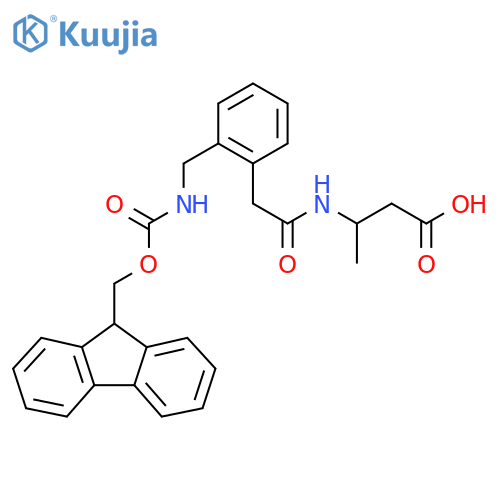 3-(2-{2-({(9H-fluoren-9-yl)methoxycarbonyl}amino)methylphenyl}acetamido)butanoic acid structure