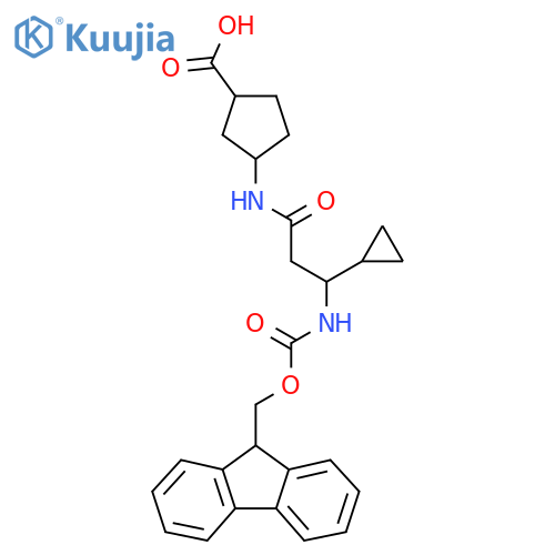 3-3-cyclopropyl-3-({(9H-fluoren-9-yl)methoxycarbonyl}amino)propanamidocyclopentane-1-carboxylic acid structure
