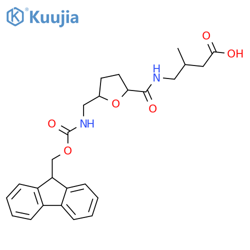 4-({5-({(9H-fluoren-9-yl)methoxycarbonyl}amino)methyloxolan-2-yl}formamido)-3-methylbutanoic acid structure