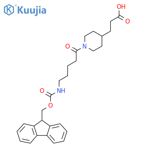 3-{1-5-({(9H-fluoren-9-yl)methoxycarbonyl}amino)pentanoylpiperidin-4-yl}propanoic acid structure