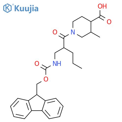 1-{2-({(9H-fluoren-9-yl)methoxycarbonyl}amino)methylpentanoyl}-3-methylpiperidine-4-carboxylic acid structure