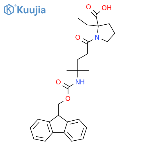 2-ethyl-1-4-({(9H-fluoren-9-yl)methoxycarbonyl}amino)-4-methylpentanoylpyrrolidine-2-carboxylic acid structure