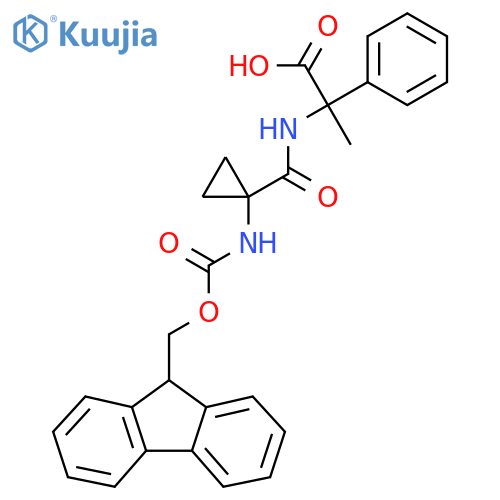 2-{1-({(9H-fluoren-9-yl)methoxycarbonyl}amino)cyclopropylformamido}-2-phenylpropanoic acid structure