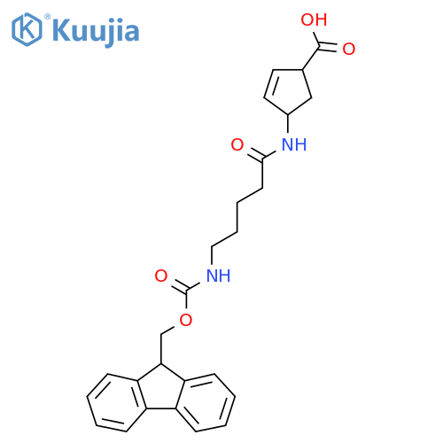 4-5-({(9H-fluoren-9-yl)methoxycarbonyl}amino)pentanamidocyclopent-2-ene-1-carboxylic acid structure