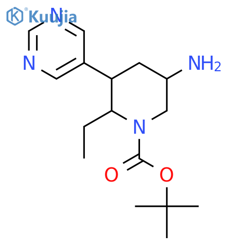 Tert-butyl 5-amino-2-ethyl-3-(pyrimidin-5-yl)piperidine-1-carboxylate structure